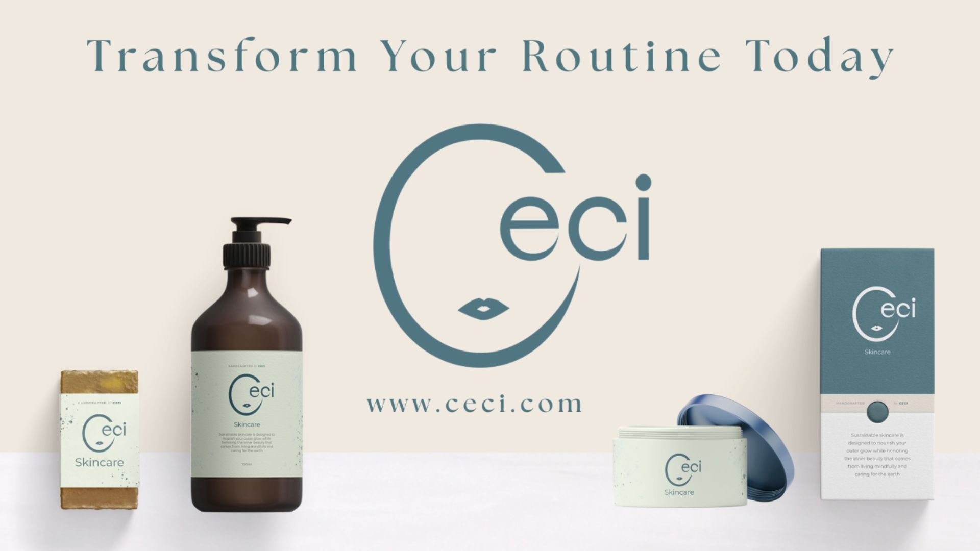 A scene that has mock-ups for Ceci Skincare